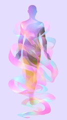Parametric minimal abstraction - Ethereal Human Silhouette with Colorful Abstract Swirl and Light Effects - abstract artwork
