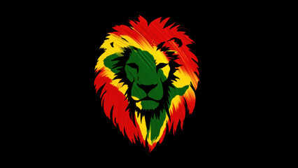 Naklejka premium Celebrating Black History Month, vibrant lion head design, rich cultural symbolism, red, yellow, green colors, Rastafarian influence, powerful representation, heritage and identity