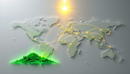 A minimalist world map backdrop rendered in a soft, light gray hue, evoking a calm, neutral canvas, At the bottom center