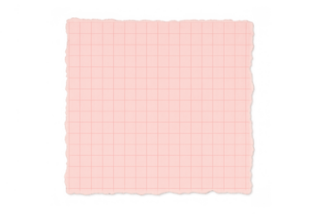 Pink grid paper note with torn edges, empty scrap page for message or reminder, transparent background