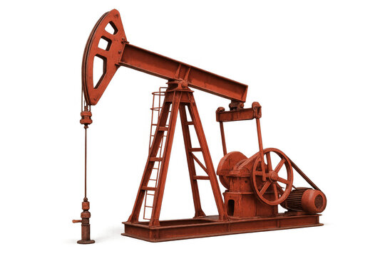 Oil pumpjack extracting crude petroleum, symbolizing fossil fuel energy and industry, with transparent background