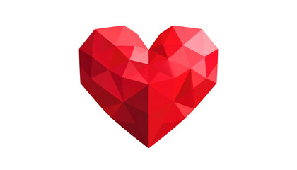 A geometrically shaped red heart, crafted with triangular facets, contrasts sharply against a plain black backdrop