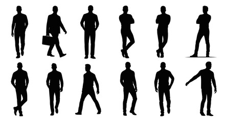 Stylish Male Silhouettes Vector Set: Diverse Poses for Fashion & Lifestyle Graphic Design
