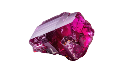 Magenta crystal formation with angular planes on a black backdrop, glowing with intense color