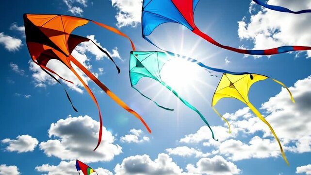 Happy Uttarayan Black Silhouette Family Group Flying Many Kites High In The Sky On Makar Sankranti Festival Holiday Celebrated By Hindu People As A Harvest Season Welcome Vector Illustration