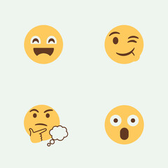 Collection of Four Different Yellow Emoji Faces.