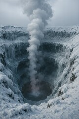 Geyser roaring in frozen canyon