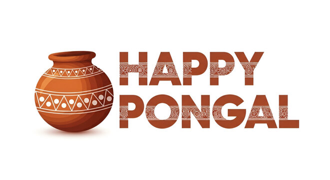 Traditional Terracotta Clay Pot Decoration Vector Illustration For South Indian Harvest Festival Pongal Celebration Greeting Card Poster And Banner Design Isolated On White Background