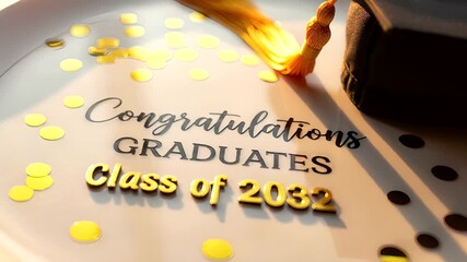 Graduation celebration with confetti and a cap on a table, marking Class of 2032