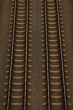 Twin steel rails in perspective