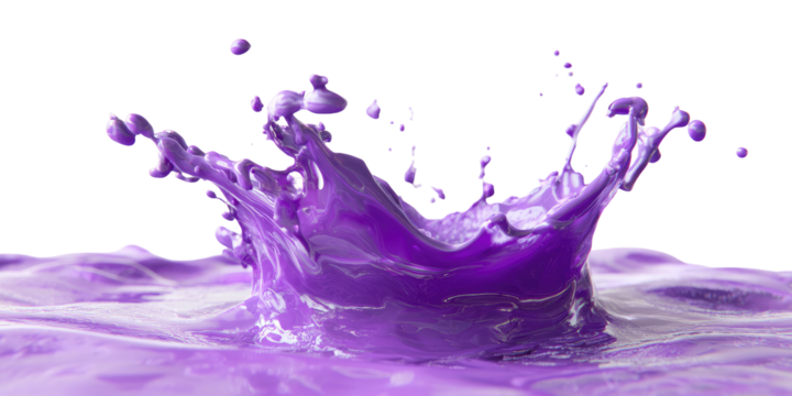 A burst of purple liquid creates a crown-like splash against a black backdrop, highlighting texture and movement