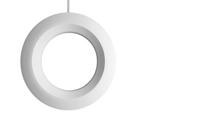Floating donut of white. Minimalist image.  White torus suspended in black. Simple and clean. Geometric design