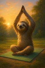 Smiling Sloth Practices Sunrise Yoga