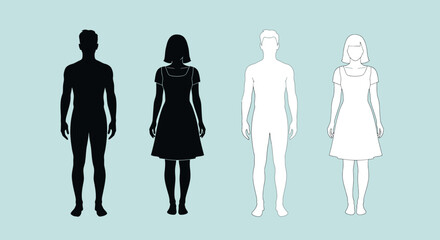 Human Body Silhouettes & Outlines Vector Set: Male and Female Anatomy Graphics