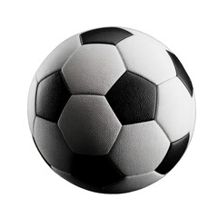 A classic black and white soccer ball against a dark background, creating stark contrast