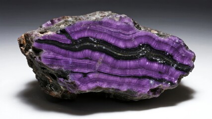 Fototapeta premium A polished slice of purple agate with distinct layered bands and dark inclusions