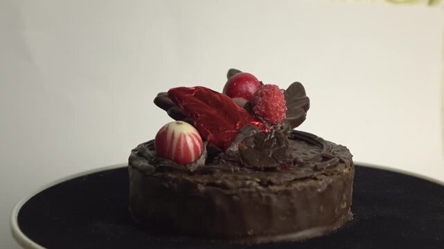 chocolate cake on a rotating background
