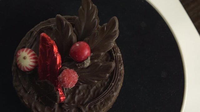 chocolate cake on a rotating background