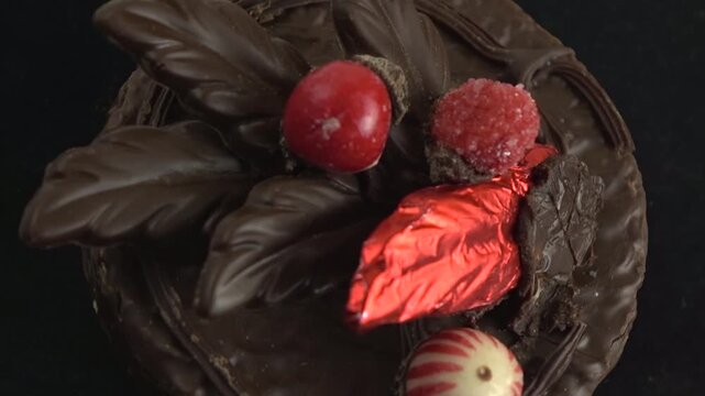 chocolate cake on a rotating background