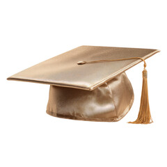 A golden graduation cap with tassel, sitting against a black background, signifies academic achievement and education