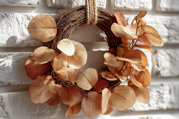 Minimalist Autumn Wreath Made with Dried Skeleton Leaves on Grapevine Base Hanging Display