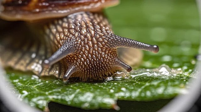 Extreme macro shot of a snail's radula (toothed tongue) scraping a surface.