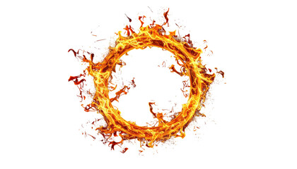 Fiery ring. Hot orange flame circle isolated on black radiates light and energy with flickering sparks