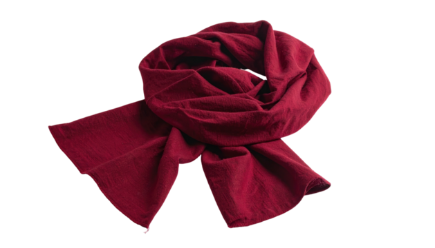 A dark red scarf is loosely draped and posed against a black background, creating soft folds and shadows