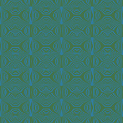 Elegant retro seamless pattern with blue abstract shapes on green, perfect for backgrounds, textiles, and vintage-inspired designs creating a cool aesthetic