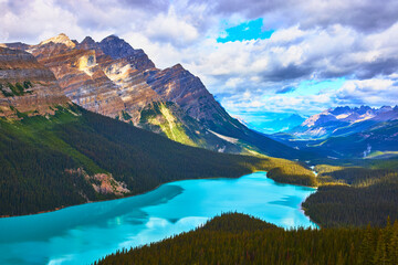 Peyto Lake Turquoise Water and Mountain Peaks in Banff National Park Canada
