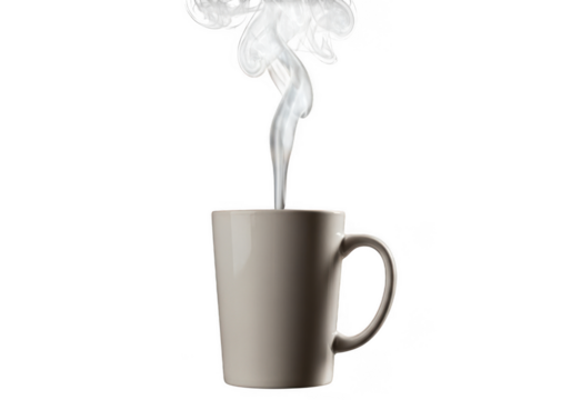Steaming hot beverage in a tall mug isolated on transparent background