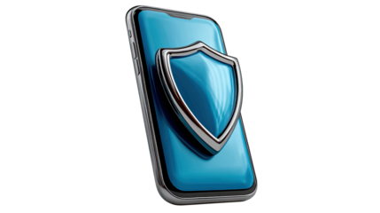 Mobile Security Concept: A smartphone displaying a digital shield, representing robust security and protection against digital threats.