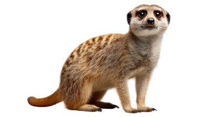 Alert Meerkat: An alert meerkat stands tall, exuding curiosity and vigilance. Its expressive eyes and perked ears reveal an inherent wariness. capturing the essence of the meerkat's watchful nature.