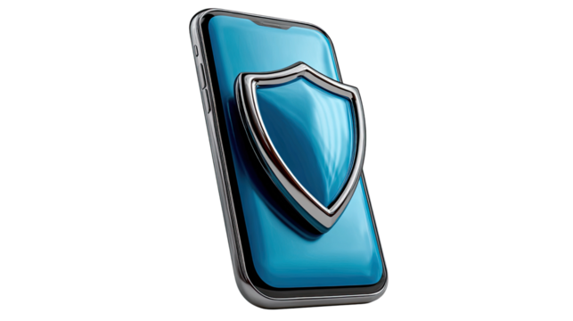 Mobile Security Concept: A smartphone displaying a digital shield, representing robust security and protection against digital threats.