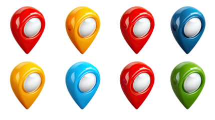 Colorful Location Pins: A vibrant collection of diverse location pins, offering a spectrum of hues to pinpoint places, destinations, and spots on the map. 