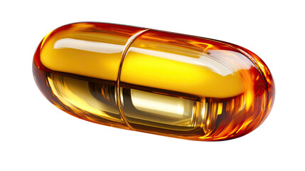 Naklejka premium Capsule of Health: This is a macro shot showcasing a vibrant, translucent capsule, a beacon of health and wellness, offering a glimpse into the essential nutrients within.
