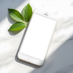 Smartphone on Marble with Leaves
