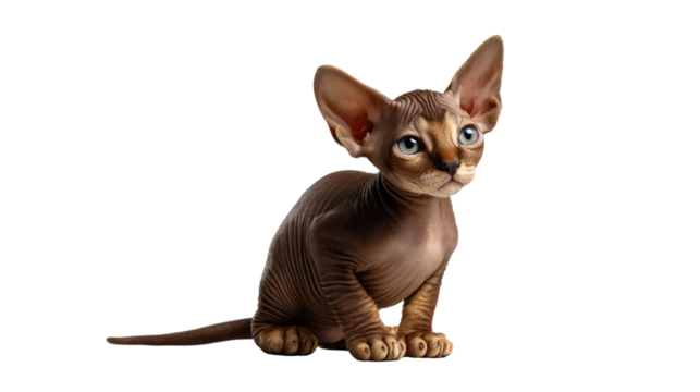 Sphynx Cat's Enchanting Gaze: A captivating Sphynx cat, with its unique appearance and expressive eyes, sits poised, its gaze filled with curiosity and charm.