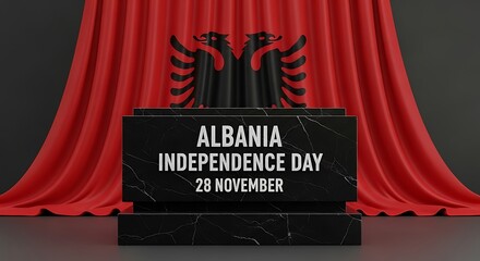 Albania Independence Day: Marble Podium, Red Curtain, and National Symbolism