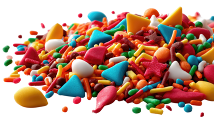 Sweet Symphony of Sprinkles: A vibrant medley of sprinkles in assorted shapes and colors, creating a delightful visual feast. Perfect for celebrations, desserts.