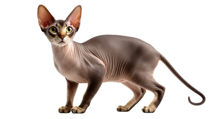 Sphynx Cat Elegance: An elegant Sphynx cat, with its unique hairless skin and striking gaze, strikes a pose, showcasing its distinctive features and graceful demeanor.