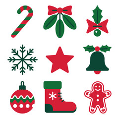 Festive christmas icons for holiday decoration and design