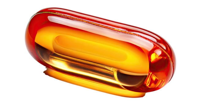 Omega-3 Supplement Capsule: A single omega-3 capsule with a translucent, amber hue, symbolizing wellness and nutritional support.