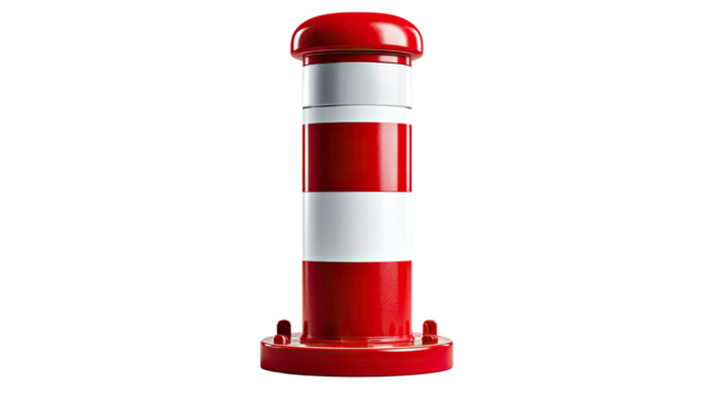 Traffic Bollard: A vibrant red and white traffic bollard stands tall, a symbol of order and safety in the urban landscape.