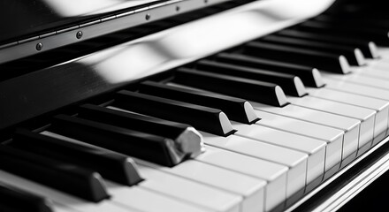 Piano Keys in Black and White - A Musical Instrument Close-Up.