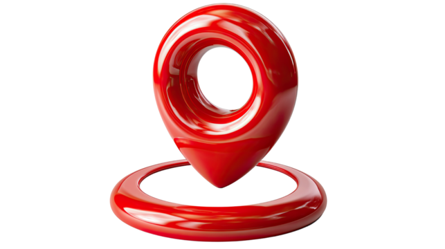 Precise Location: A vibrant red location marker, designed to indicate a specific point, floats in isolation, symbolizing accuracy and directness.