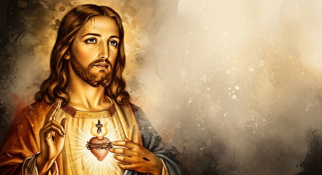 Sacred Heart of Jesus Christ Divine Mercy Artwork Religious Bible Image Faith Hope Love With Copy Space