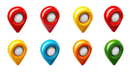 Pinpoint Destination: A collection of vibrant location markers, each a unique hue, perfectly positioned to guide your journey. Illustrating the ease of navigation