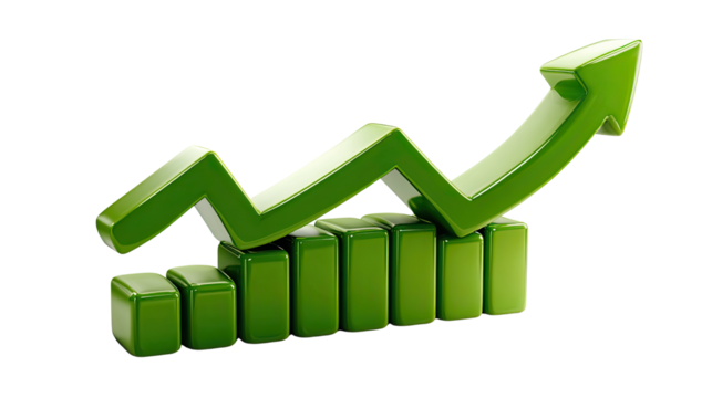 Ascending Success: A striking upward-pointing arrow soars over a bar graph, embodying growth, progress, and financial success.