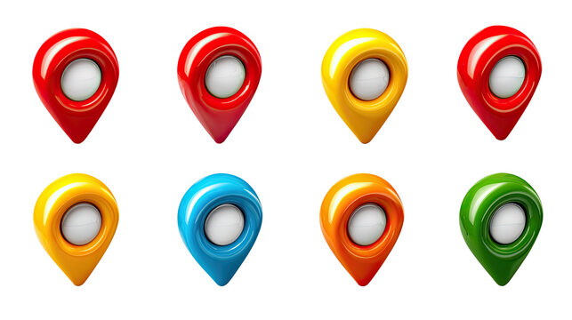 Pinpoint Destination: A collection of vibrant location markers, each a unique hue, perfectly positioned to guide your journey. Illustrating the ease of navigation